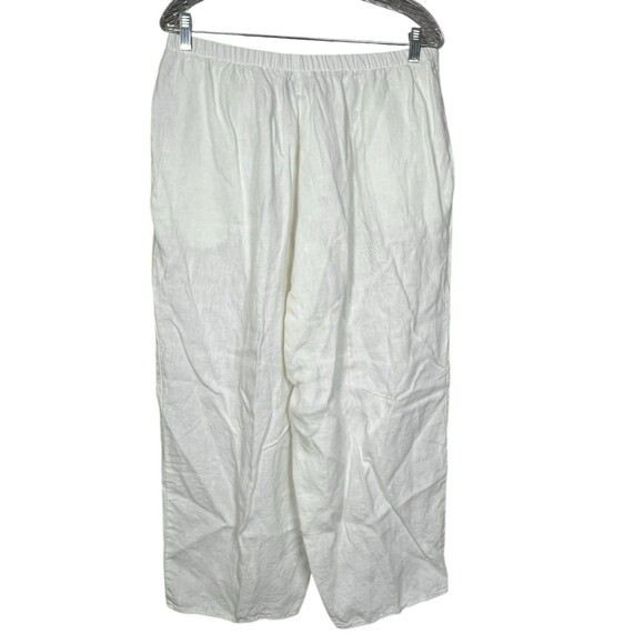 FLAX 100% Linen Wide Leg Elastic Waist High Waist Pull On White Pants Size Large - Picture 5 of 10